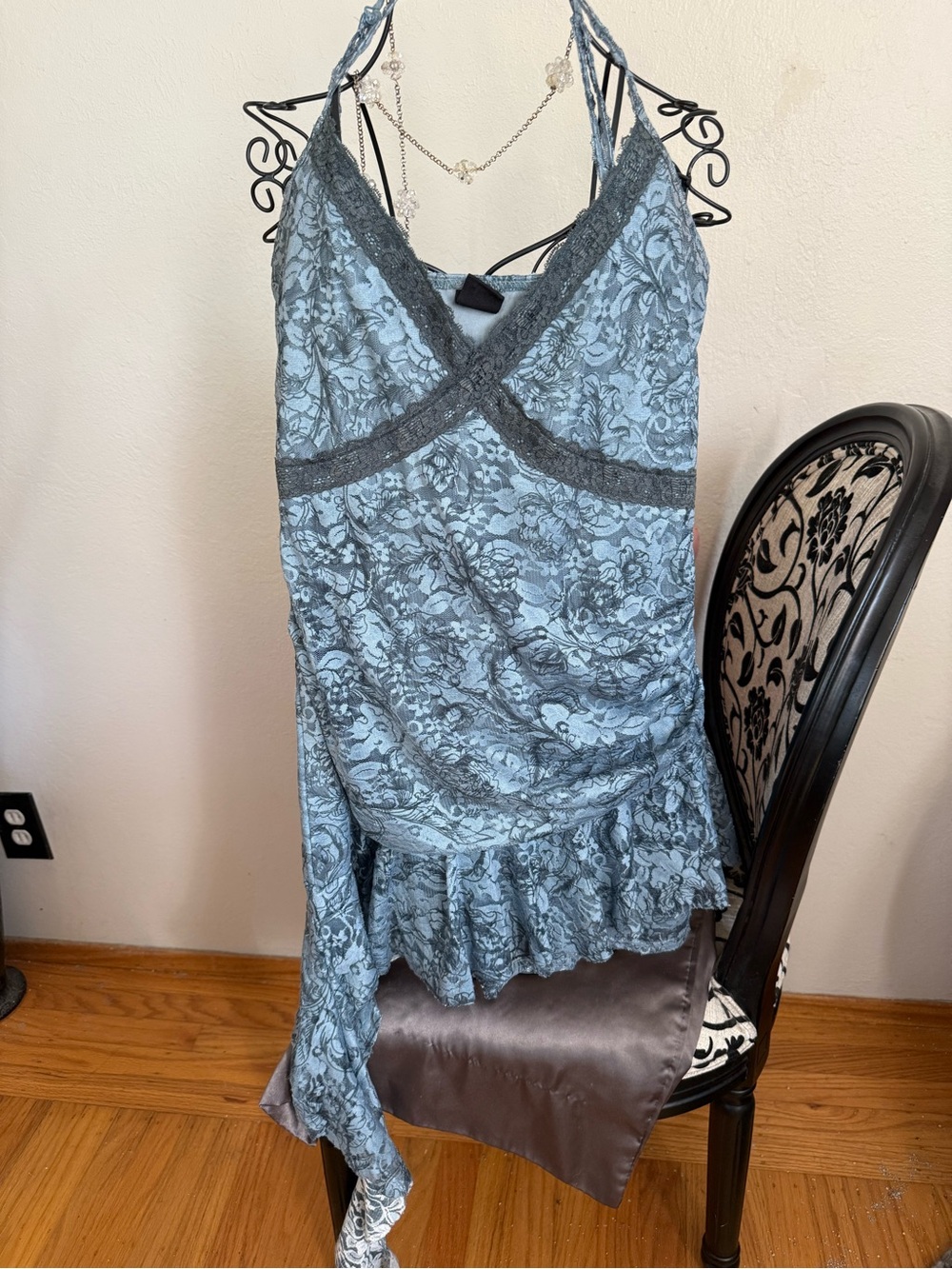 Urban Outfitters Dusty Blue Floral Ruffle trim Mini Dress